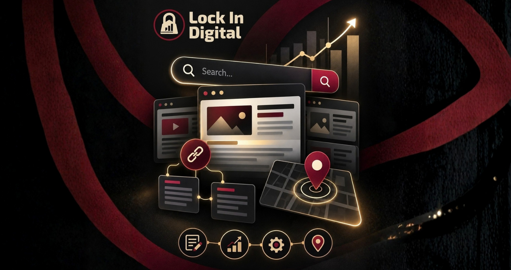 Lock In Digital SEO Guide 2026 featured image with search visibility and SEO graphics.